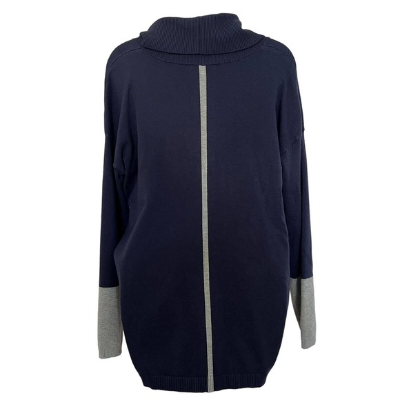 89th & Madison Blue & Gray Accented Cowl Neck High-Low Sweater - Size Medium - Picture 4 of 7